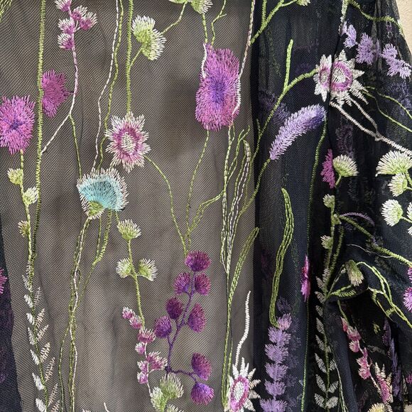 Catherine's Plus Size 1X Sheer Kimono-Style Long Jacket Floral Embroidered Boho - Picture 3 of 5